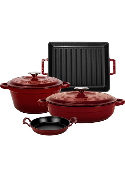 Bordo Döküm 6 Parça Set – Tencere, Sahan ve Izgara ile Şef Dokunuşu