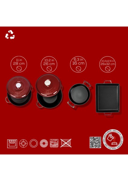 Bordo Döküm 6 Parça Set – Tencere, Sahan ve Izgara ile Şef Dokunuşu fırsatları