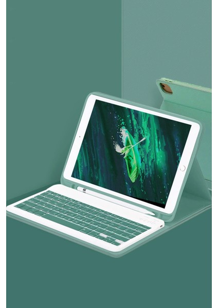 Samsung Galaxy X910 Tab S9 Ultra 14.6 Kılıf KC01 Smart Klavyeli Tablet Kılıfı - Koyu Yeşil