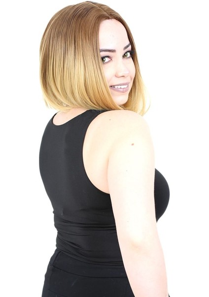 Kahkülsüz Düz Kısa Fiber Sentetik Peruk / Kumral / Sarı Ombreli fiyatları