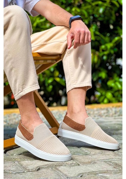 Yzlal KB-114 Kuback Bej Taba Triko Yüksek Taban Bağcıksız Günlük Erkek Ayakkabı (Numara: 44)