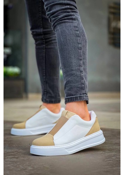 Yzlal KB-007 Kuback Beyaz Bej Yüksek Taban Tek Bant Bağcıksız Günlük Erkek Ayakkabı (Numara: 42) fırsatları