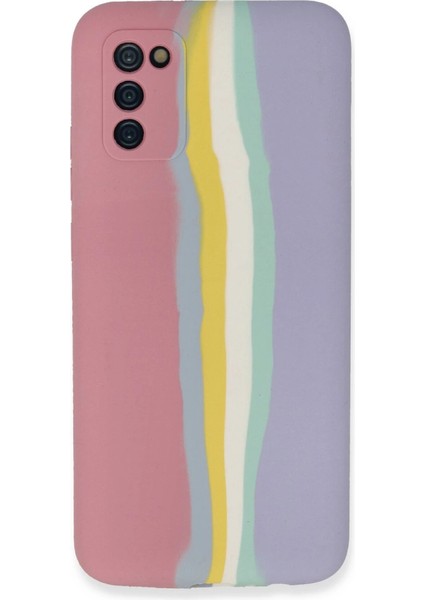 Samsung Galaxy A03S Kılıf Ebruli Lansman Silikon - Pembe-Lila