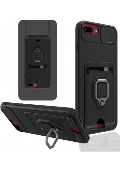 Iphone 7 Plus Kılıf Zuma Kartvizitli Yüzüklü Silikon - Siyah