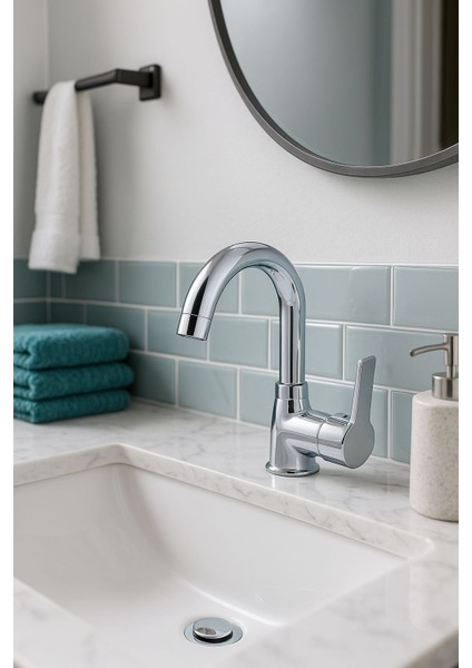 Kısa Kuğu Lavabo Bataryası – Pirinç Gövde, %100 Sızdırmaz, Krom Kaplama Tek Kollu Musluk