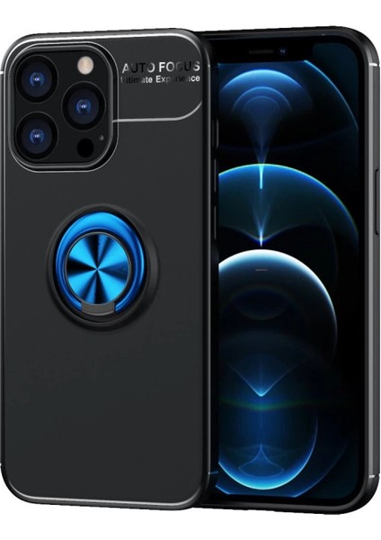 Iphone 13 Pro Max Kılıf Range Yüzüklü Silikon - Siyah-Mavi