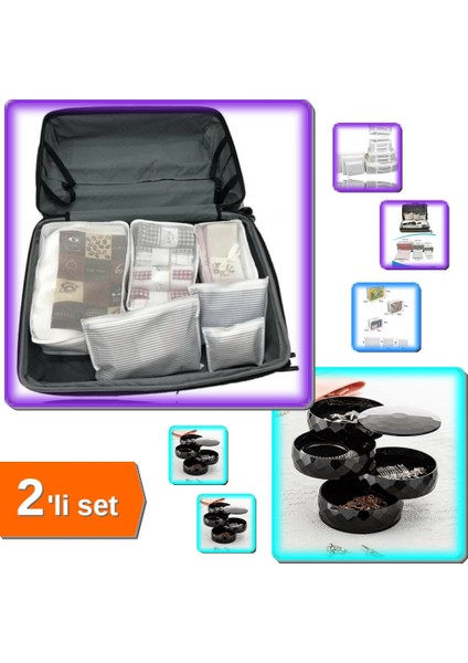 Anne Bebek Hastane Çantası 6 Parça + 360 Derece Dönebilen 4 Katlı Takı Toka Organizer - 2li Set Z8U4