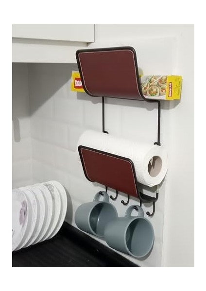 Homi Mutfak Streç Film,kağıt Havlu,kupa,kepçe Düzenleyici Raf Vegan Deri Kaplamalı 19X37X8CM modelleri