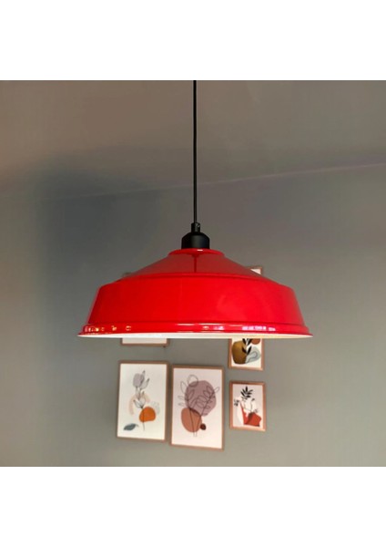 Carmelo Kırmızı Tekli Avize Siyah Yarım Lale Başlık Retro Sarkıt Lamba Restoran Salon Aydınlatma
