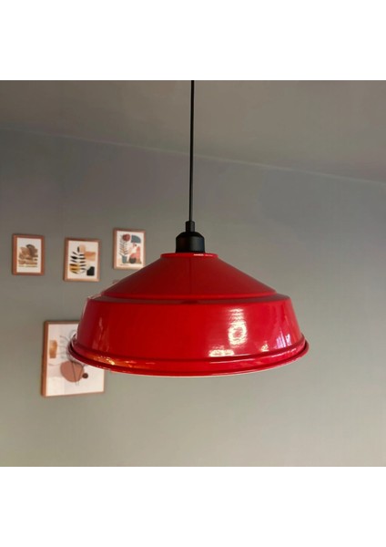 Carmelo Kırmızı Tekli Avize Siyah Yarım Lale Başlık Retro Sarkıt Lamba Restoran Salon Aydınlatma