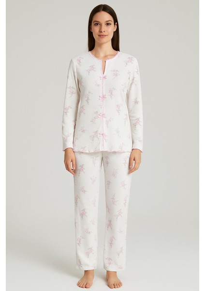 Kapadokya Kumaş Fitilli Çiçek Desenli Fiyonk Detaylı Kadın Pijama Takımı
