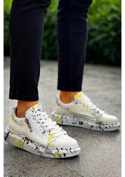 Yzlal Kb-02 Kuback Bağcıklı Crocodile Beyaz Sarı Günlük Erkek Ayakkabı (Numara: 41)