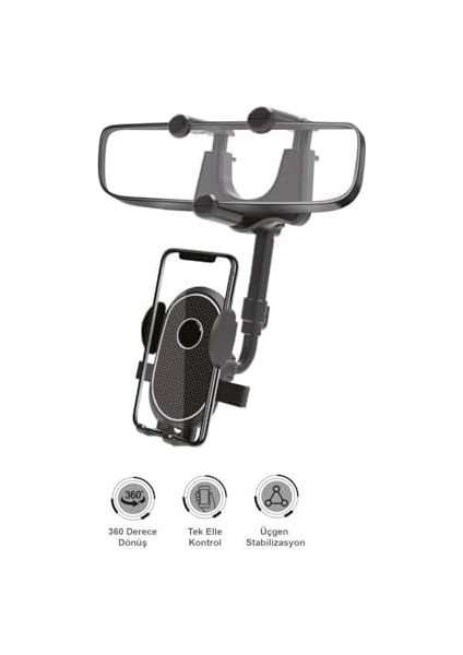 Profesyonel Araç Içi Telefon Tutucu Ergonomik Tasarım Rahat Kullanım Dikiz Aynasına Montaj 360 Derece Dönebilen Cep Telefonları Için Uygundur RT-627 (RT-627) fiyatları
