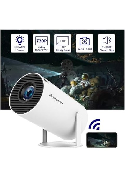 Npo NP315PLUS 4K ANDROID11 Bt5.0 Wifi6 200ANSI Lümen Ios/ Taşınabilir Akıllı LED Projeksiyon fiyatları