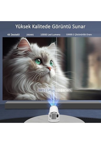 Npo NP315PLUS 4K ANDROID11 Bt5.0 Wifi6 200ANSI Lümen Ios/ Taşınabilir Akıllı LED Projeksiyon modelleri