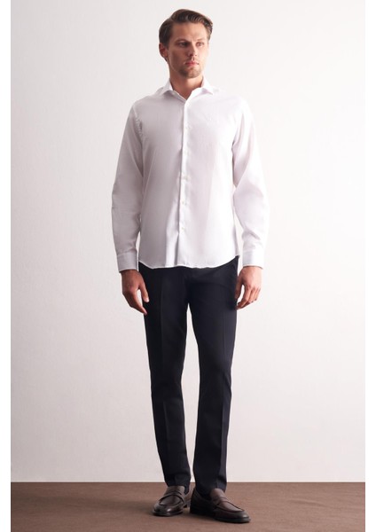 Beyaz Yarım Italyan Yaka Kendinden Desenli Uzun Kol Premium Slim Fit %100 Pamuk Gömlek 1004255192 fiyatları