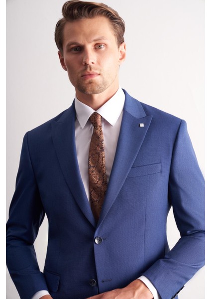 Koyu Lacivert Kırlangıç Yaka Kendinden Desenli Esnek Bel Slim Fit 6 Drop Takım Elbise 1001255168 fırsatları