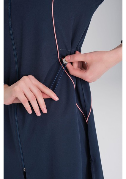 HSM-4057 Nefin Biye Detaylı Dokuma Tesettür Mayo Takımı