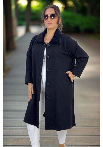 Yakası ve Cep Ağızları Kürk Detaylı Çelik Örgü Büyük Beden Kap Ceket fırsatları