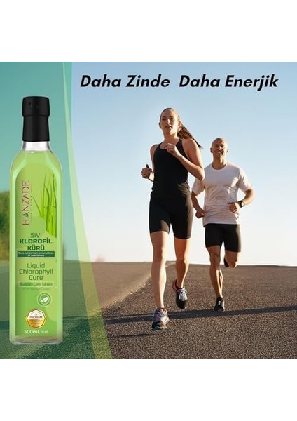 Hanzade Bitkisel Sıvı Klorofil Kürü Buğday Çimi Ilaveli Bitki Ekstraktları 500 ml x 2 Adet Cam Şişe