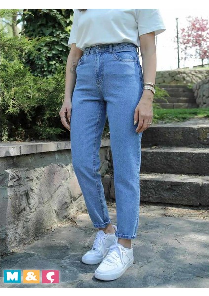 Mom Fit Rahat Kesim Kadın Jean Pantolon Mavi Siyah Kot