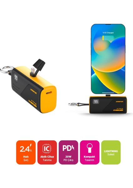 PSM131 5000 Mah Powerbank 20W Pd Hızlı Şarj Lightning Soketli Göstergeli Sarı modelleri