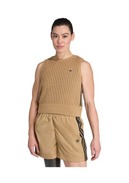 Knitted Vest Kadın Günlük Yelek JW4994 Kahverengi