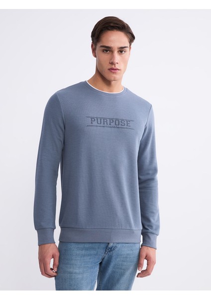 Yeni Sezon Bisiklet Yaka Baskılı Erkek Sweatshirt