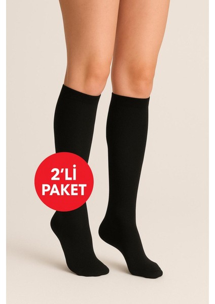 2'li Opak & Parlak Görünmlü 80 Den Siyah Dizaltı Pantolon Çorap modelleri