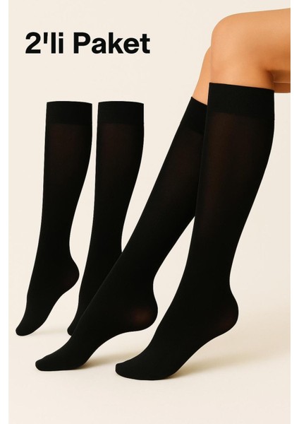 2'li Kadın Diz Altı Pantolon Çorap Orta Kalın Micro 40 Denye Siyah Mat Mus Çorap modelleri