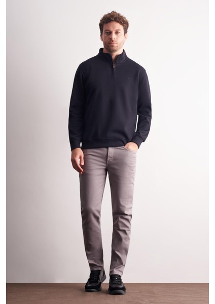 Lacivert Uzun Kol Hakim Yaka Düz Pamuklu Comfort Fit Sweatshirt 1013255151 fiyatları