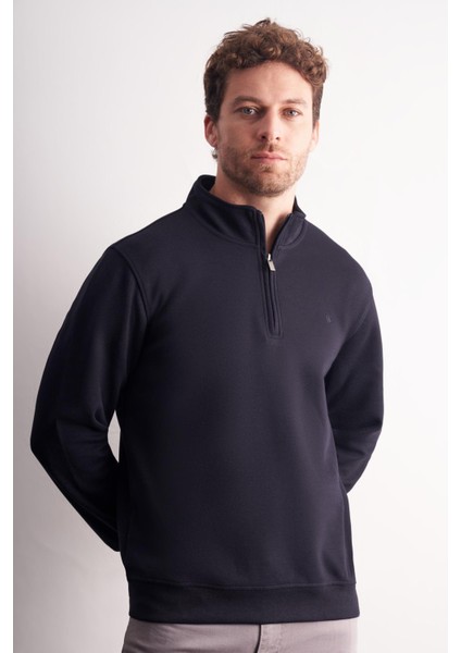 Lacivert Uzun Kol Hakim Yaka Düz Pamuklu Comfort Fit Sweatshirt 1013255151 modelleri