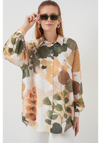 Kadın Desenli Overize Gömlek Tunik 5971 - Çağla