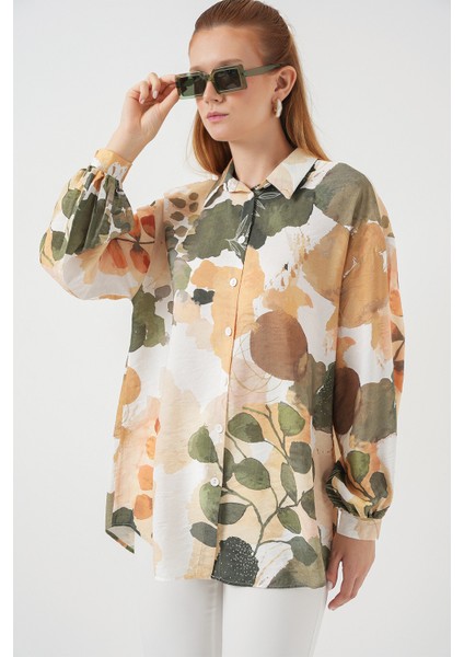 Kadın Desenli Overize Gömlek Tunik 5971 - Çağla modelleri