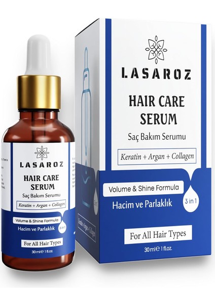 Saç Bakım Serumu Yıpranmış Saçlar Için Keratin Kolajen Argan Yağlı Saç Serumu 30 ml