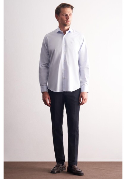 Mavi Yarım Italyan Yaka Uzun Kol Premium Slim Fit %100 Pamuk Gömlek 1004255197 fiyatları