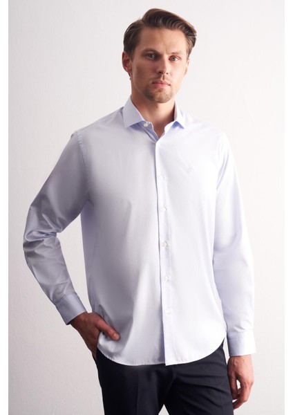 Mavi Yarım Italyan Yaka Uzun Kol Premium Slim Fit %100 Pamuk Gömlek 1004255197 modelleri