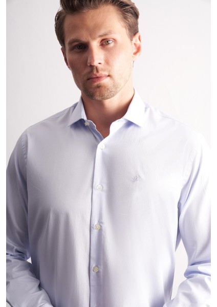 Mavi Yarım Italyan Yaka Uzun Kol Premium Slim Fit %100 Pamuk Gömlek 1004255197 fırsatları