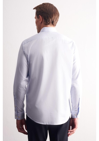 Mavi Yarım Italyan Yaka Uzun Kol Premium Slim Fit %100 Pamuk Gömlek 1004255197 indirimleri