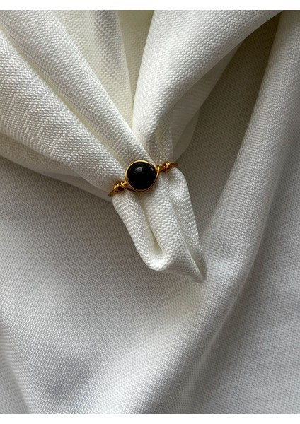 Gold Obsidyen Taşı Ayarlanabilir Altın Tel Yüzük El Yapımı