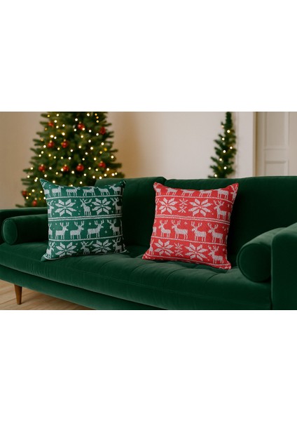 Çift Tarafı Baskılı Candy Christmas Desenli 2'li Set Kadife Kırlent Kılıfı Yılbaşı - Noel