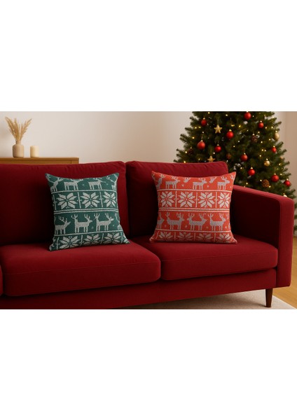 Çift Tarafı Baskılı Candy Christmas Desenli 2'li Set Kadife Kırlent Kılıfı Yılbaşı - Noel fiyatları