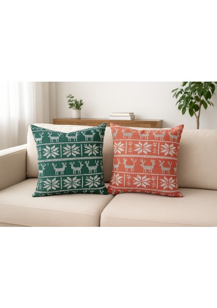 Çift Tarafı Baskılı Candy Christmas Desenli 2'li Set Kadife Kırlent Kılıfı Yılbaşı - Noel modelleri