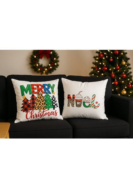 Çift Tarafı Baskılı Candy Christmas Desenli 2'li Set Kadife Kırlent Kılıfı Yılbaşı - Noel fiyatları