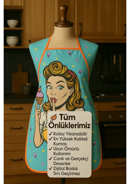 Dijital Baskılı Su Sıvı Geçirmez Leke Tutmaz Mutfak Önlüğü Blonde fırsatları