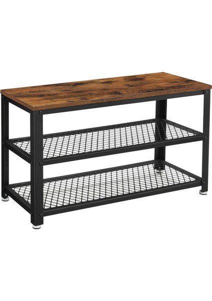 Ayakkabı Tezgahı, 2 Raflı, Ayakkabı Saklama Yeri, 73 x 30 x 45 Cm, Giriş Alanı Için, Koridor, Oturma Odası, Metal Çerçeve, Endüstriyel Tasarım, Eski -Siyah LBS73X
