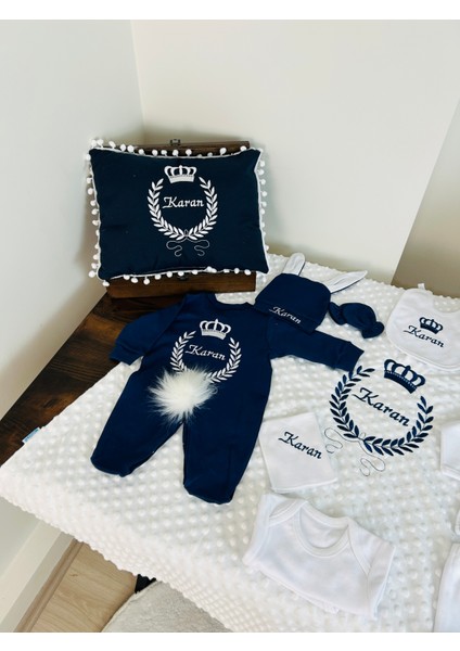 Nakışlı Isimli Hastane Çıkış Seti, Takı Yastığı ve Puset Örtüsü %100 Pamuk 12 Parça 0-3 Ay fırsatları