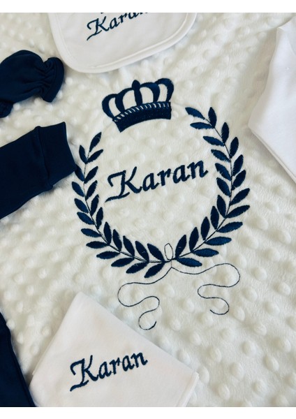 Nakışlı Isimli Hastane Çıkış Seti, Takı Yastığı ve Puset Örtüsü %100 Pamuk 12 Parça 0-3 Ay indirimleri