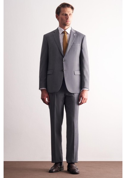 Sütlü Kahverengi Mono Yaka Kendinden Desenli Esnek Bel 4 Drop Comfort Fit Takım Elbise 1001255169