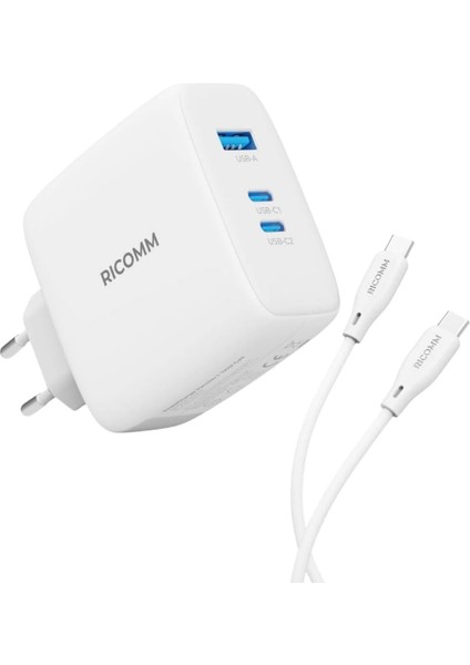 140W Gan 3 Portlu Usb-C + Usb-A Şarj Aleti Qc5.0 Pd3.1, Ipad,,,, Air Uyumlu Hızlı Şarj Cihazı + 2 Metre Type-C Kablosu